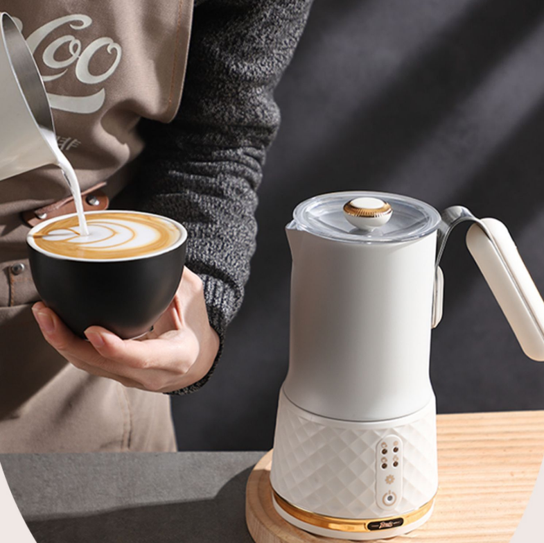 Bincoo electric milk frother, fully automatic milk frother, small household hot and cold coffee milk frother, mixer and frother.