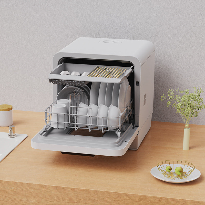 Lave-vaisselle domestique, entièrement automatique, à poser sur le comptoir et aucune installation nécessaire, taille mini, stérilisation UV, rangement intégré et intelligent, capacité pour 4 couverts.