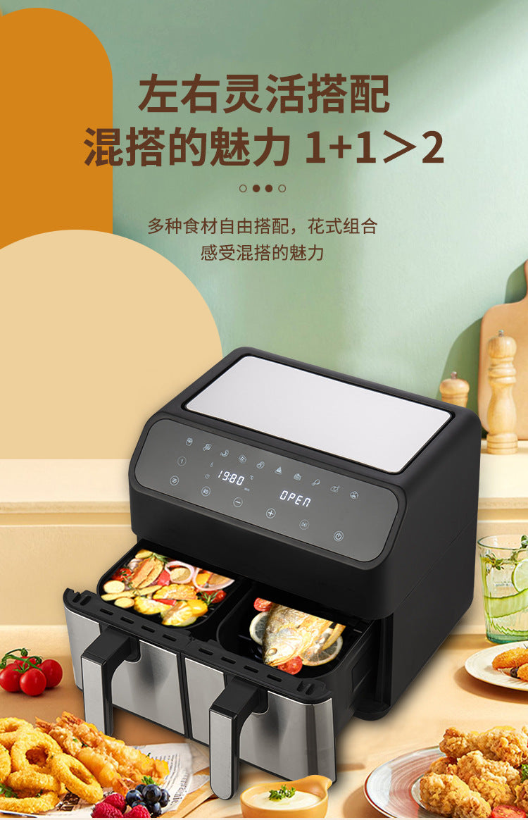 8L stainless steel double pot air fryer multifunctional visual large capacity household electric fryer only for french fries oven