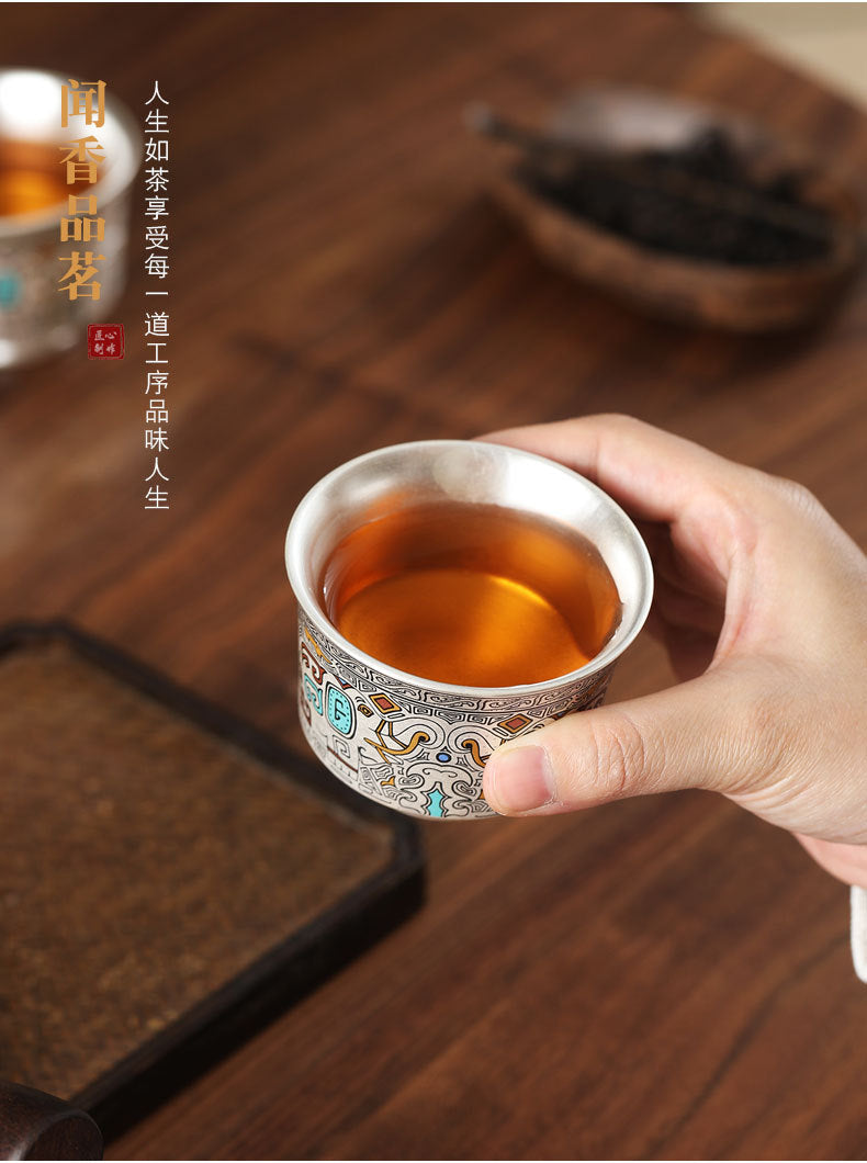 999 sterling silver one pot four cups ceramic gold and silver staggered kung fu tea set