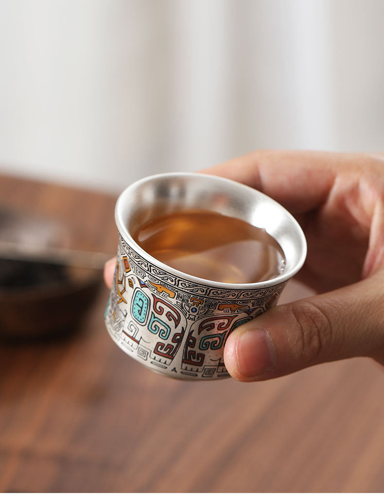 999 sterling silver one pot four cups ceramic gold and silver staggered kung fu tea set