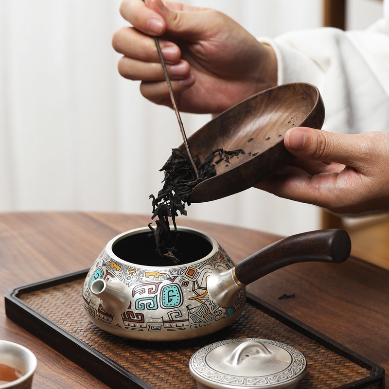 999 sterling silver one pot four cups ceramic gold and silver staggered kung fu tea set