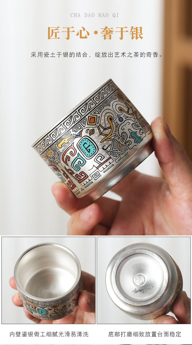 999 sterling silver one pot four cups ceramic gold and silver staggered kung fu tea set