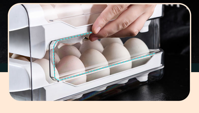 Boîte de rangement pour œufs, rangement pour réfrigérateur, style tiroir, gadget de cuisine en plastique, en boîte, récipient de conservation de la fraîcheur à double couche.