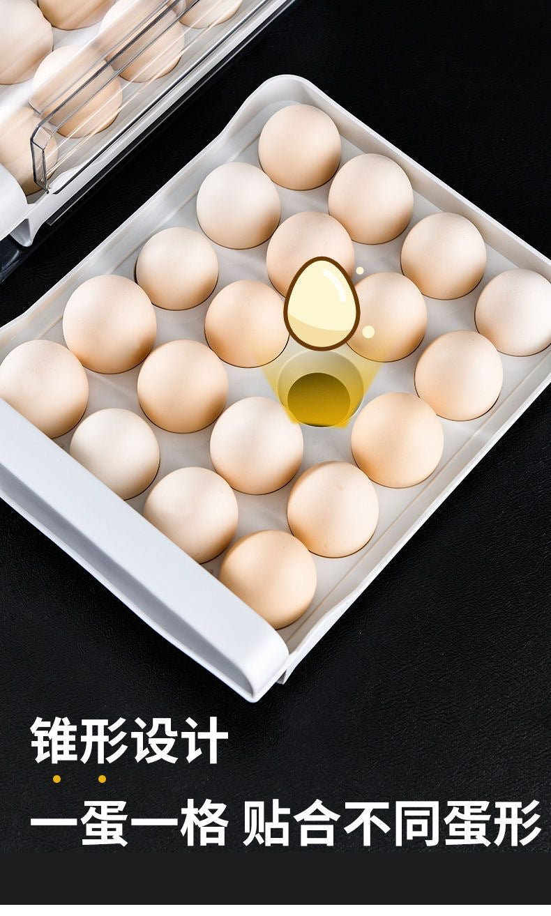 Boîte de rangement pour œufs, rangement pour réfrigérateur, style tiroir, gadget de cuisine en plastique, en boîte, récipient de conservation de la fraîcheur à double couche.