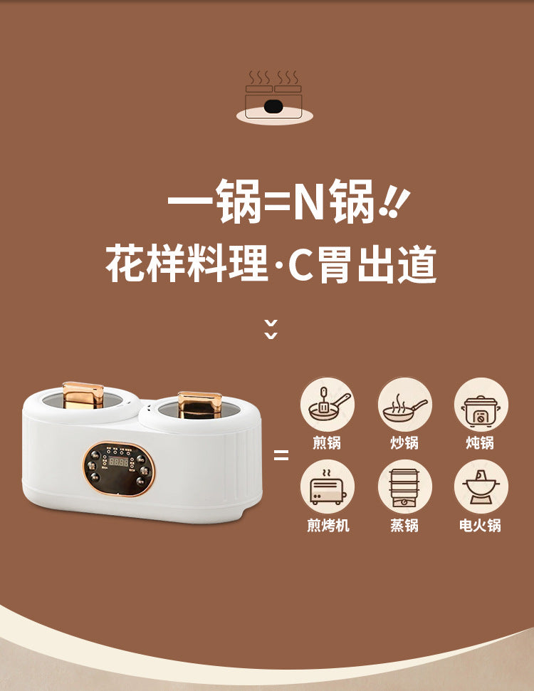 Cuiseur à riz à double chambre, marmite électrique multifonctionnelle à double commande pour canard mandarin, cuiseur à riz électrique, cuiseur électrique à double chambre.