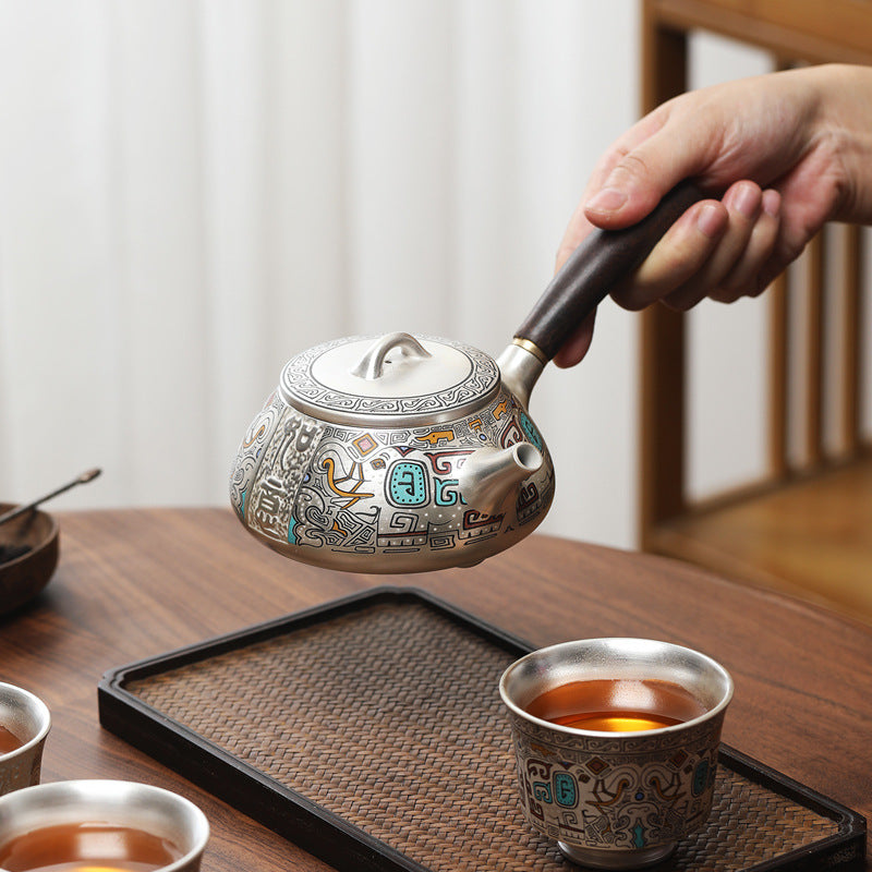 999 sterling silver one pot four cups ceramic gold and silver staggered kung fu tea set