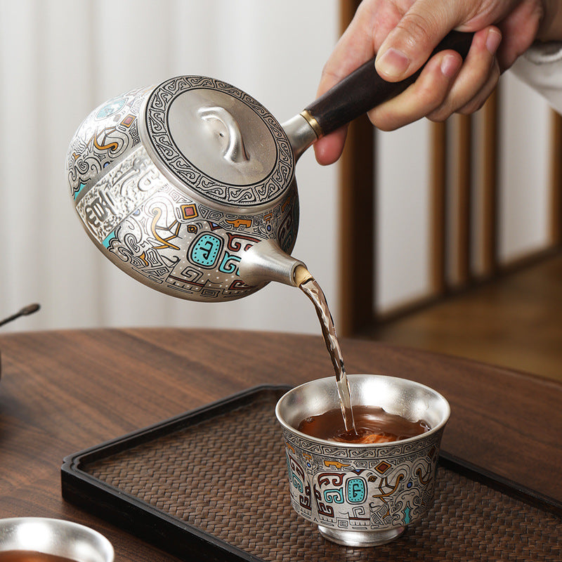 999 sterling silver one pot four cups ceramic gold and silver staggered kung fu tea set