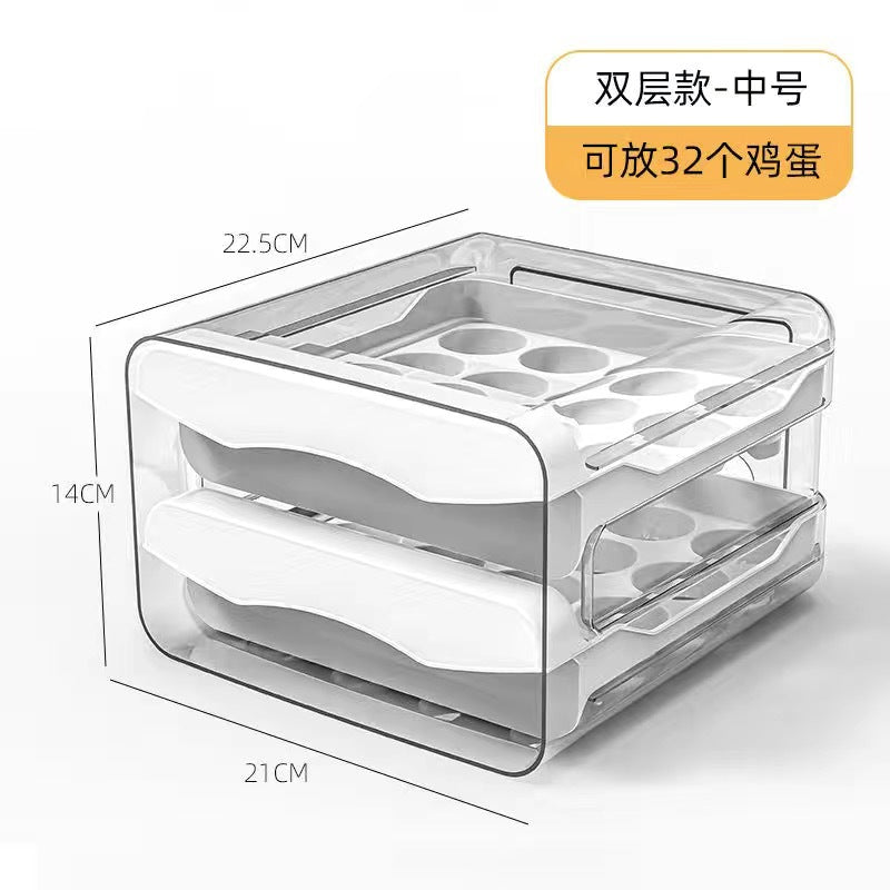 Boîte de rangement pour œufs, rangement pour réfrigérateur, style tiroir, gadget de cuisine en plastique, en boîte, récipient de conservation de la fraîcheur à double couche.