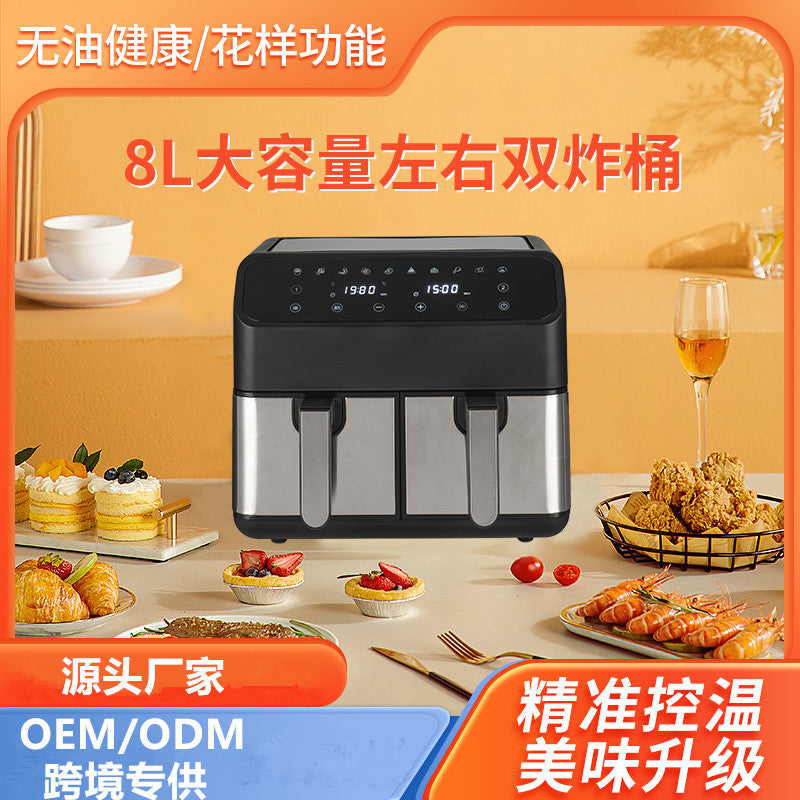 8L stainless steel double pot air fryer multifunctional visual large capacity household electric fryer only for french fries oven