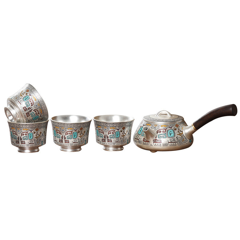 999 sterling silver one pot four cups ceramic gold and silver staggered kung fu tea set