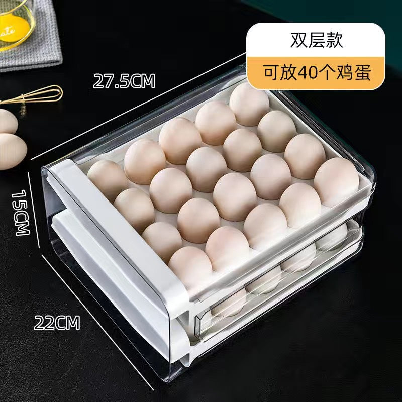 Boîte de rangement pour œufs, rangement pour réfrigérateur, style tiroir, gadget de cuisine en plastique, en boîte, récipient de conservation de la fraîcheur à double couche.