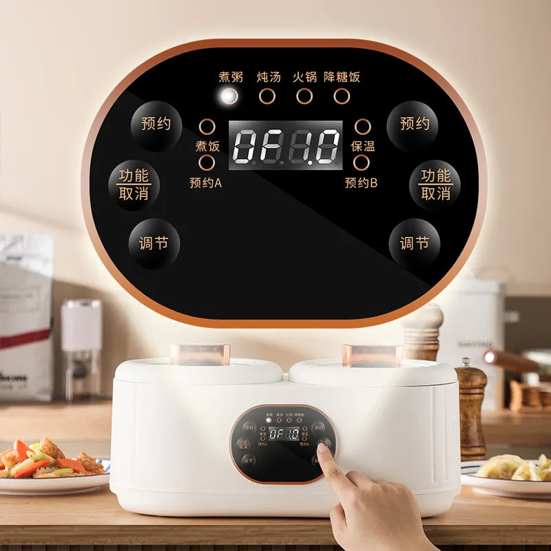 Cuiseur à riz à double chambre, marmite électrique multifonctionnelle à double commande pour canard mandarin, cuiseur à riz électrique, cuiseur électrique à double chambre.