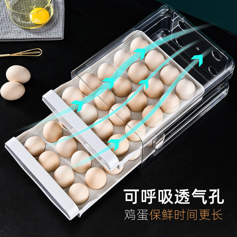 Boîte de rangement pour œufs, rangement pour réfrigérateur, style tiroir, gadget de cuisine en plastique, en boîte, récipient de conservation de la fraîcheur à double couche. 
