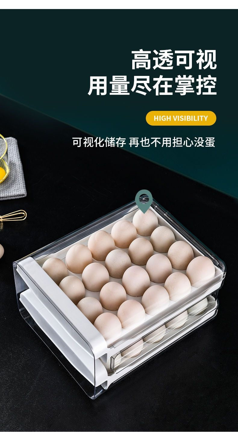 Boîte de rangement pour œufs, rangement pour réfrigérateur, style tiroir, gadget de cuisine en plastique, en boîte, récipient de conservation de la fraîcheur à double couche. 