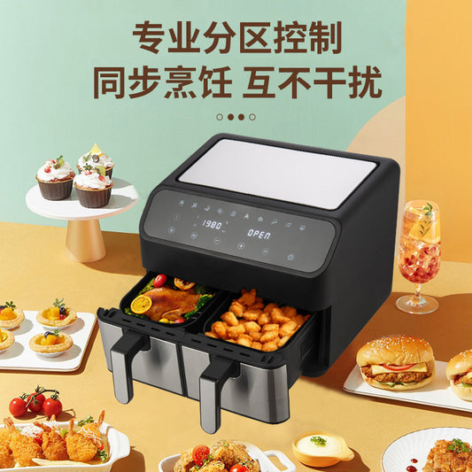 8L stainless steel double pot air fryer multifunctional visual large capacity household electric fryer only for french fries oven