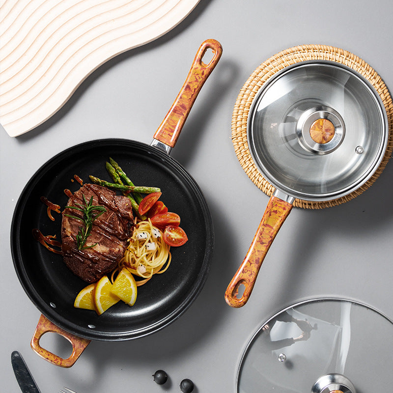 Ensemble de batterie de cuisine en acier inoxydable de 12 pièces, avec poignées en grain de bois, amovibles, y compris bouilloire, ustensiles de cuisine. 
