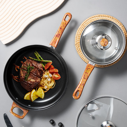Ensemble de batterie de cuisine en acier inoxydable de 12 pièces, avec poignées en grain de bois, amovibles, y compris bouilloire, ustensiles de cuisine. 