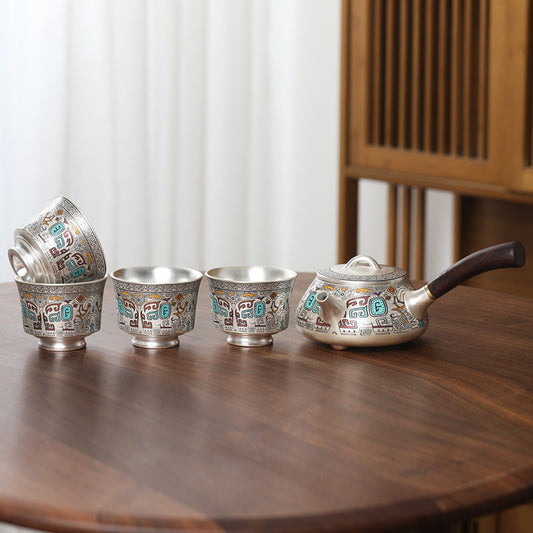 999 sterling silver one pot four cups ceramic gold and silver staggered kung fu tea set