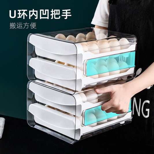 Boîte de rangement pour œufs, rangement pour réfrigérateur, style tiroir, gadget de cuisine en plastique, en boîte, récipient de conservation de la fraîcheur à double couche. 